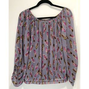 Love Culture Sheer Purple Feather Printed Blouse